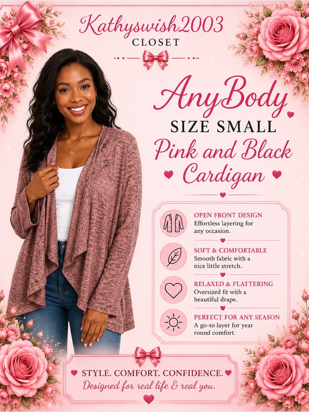 Anybody Size Small Pink and Black Cardigan